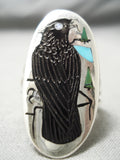 Important Inlay Master Zuni Native American Bird Sterling Silver Ring-Nativo Arts