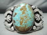 Native American Heavy Hand Repoussed Sterling Silver #8 Turquoise Bracelet-Nativo Arts