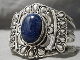 Detailed Johnny Yazzie Vintage Native American Navajo Lapis Sterling Silver Bracelet-Nativo Arts