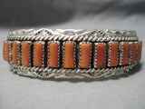 Huge Chunky Coral Vintage Native American Navajo Sterling Silver Swirl Bracelet-Nativo Arts