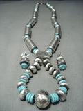 Massive Tubule Hand Tooled Native American Navajo Turquoise Sterling Silver Necklace Earrings-Nativo Arts