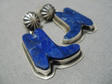 Unique Vintage Navajo Lapis Cowboy Sterling Silver Native American Earrings-Nativo Arts