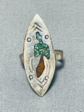 Symbolic Vintage Native American Navajo Turquoise Coral Inlay Sterling Silver Ring-Nativo Arts