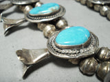 Signed Vintage Native American Navajo Blue Turquoise Sterling Silver Squash Blossom Necklace-Nativo Arts