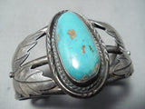 Marvelous Vintage Native American Navajo Kingman Turquoise Sterling Silver Bracelet Old-Nativo Arts