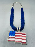 The Best Native American Navajo Intricate Lapis Heishi Sterling Silver American Flag Necklace-Nativo Arts