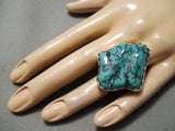 Amazing Vintage Native American Navajo Huge Spiderweb Turquoise Sterling Silver Ring-Nativo Arts