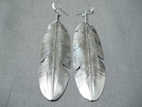 Magnificent Navajo Native American Sterling Silver Feather Earrings-Nativo Arts
