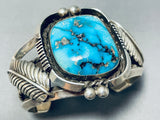 Vivid Vintage Native American Navajo Morenci Turquoise Sterling Silver Leaf Bracelet-Nativo Arts