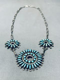 Tripe Turquoise Sun Vintage Native American Zuni Sterling Silver Necklace-Nativo Arts