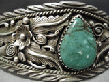 Native American Superior Vintage Garden Of Leaves Sterling Silver Green Turquoise Bracelet-Nativo Arts
