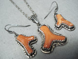 Jen Epaloose Zuni Coral Sterling Silver Necklace And Earring Set Native American-Nativo Arts