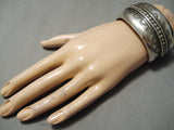 Wide Hand Tooled Vintage Native American Navajo Sterling Silver Bracelet Old-Nativo Arts