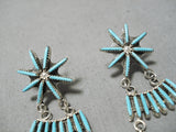 Noteworthy Vintage Native American Zuni Turquoise Sterling Silver Dangle Earrings Old-Nativo Arts