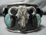 Amazing Cow Skull Turquoise Sterling Silver Native American Bracelet-Nativo Arts