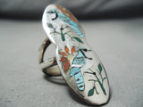 Native American Quint Quam Important Vintage Zuni Turquoise Bluejay Sterling Silver Ring-Nativo Arts