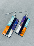 Native American Fascinating Santo Domingo Turquoise Jet Mother Of Pearl Sterling Silver Earrings-Nativo Arts