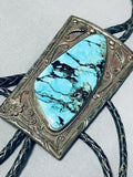 The Biggest Vintage Men's Native American Navajo Blue Diamond Turquoise Sterling Silver Bolo Tie-Nativo Arts