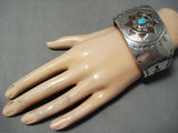 For 8.5' Wrist Large Vintage Native American Navajo Turquoise Sterling Silver Bracelet-Nativo Arts