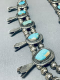 Authentic Vintage Native American Navajo #8 Turquoise Sterling Silver Squash Blossom Necklace-Nativo Arts