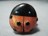 Adorable Native American Navajo Spiny Oyster, Jet Sterling Silver Ring Ladybug-Nativo Arts