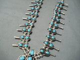 Women's Signed Vintage Native American Navajo Turquoise Sterling Silver Squash Blossom Necklace-Nativo Arts