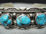 Cel Yazzie Vintage Native American Navajo Blue Gem Turquoise Sterling Silver Bracelet-Nativo Arts