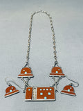Native American Zuni Pueblo Hogan Village Vintage Sterling Silver Turquoise Necklace Set-Nativo Arts