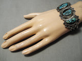 Opulent Vintage Native American Navajo Old Turquoise Sterling Silver Bracelet Old-Nativo Arts