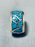Thick Vintage Native American Navajo Turquoise Inlay Sterling Silver Ring Old-Nativo Arts