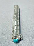 Outstanding Native American Navajo Kingman Turquoise Sterling Silver Toothpick Holder Signed-Nativo Arts