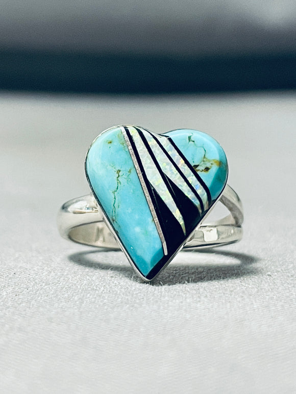 Cutest Native American Navajo Turquoise Synth Opal Sterling Silver Heart Ring-Nativo Arts