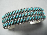 Museum Vintage Native American Zuni Slanted Turquoise Sterling Silver Bracelet Old-Nativo Arts