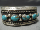 Heavy!! Vintage Native American Navajo Sterling Silver Royston Turquoise Leaf Bracelet-Nativo Arts