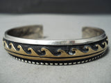 Authentic Vintage Native American Navajo Sterling Silver Wave Bracelet Cuff Old-Nativo Arts