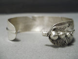 Important Detailed Feather Native American Navajo Sterling Silver Bracelet Cuff-Nativo Arts