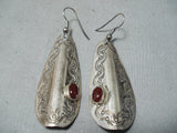 Outstanding Vintage Navajo Native American Garnet Sterling Silver Earrings-Nativo Arts