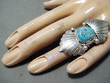 Mary Poncho Vintage Native American Zuni Blue Gem Turquoise Sterling Silver Ring-Nativo Arts