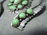 Signed Vintage Native American Navajo Gaspeite Sterling Silver Necklace Earrings Set-Nativo Arts