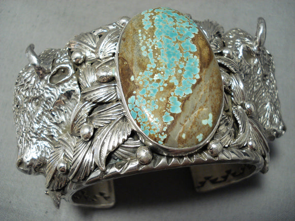 300 Gram Monster Native American #8 Turquoise Sterling Silver Buffalo Bracelet-Nativo Arts