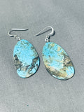 Native American Elegant Santo Domingo Old Kingman Turquoise Sterling Silver Earrings-Nativo Arts