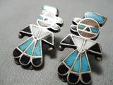 Wonderful Vintage Native American Zuni Native Detailed Turquoise Coral Sterling Silver Earrings-Nativo Arts