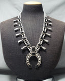Women's Vintage Native American Navajo Jet Sterling Silver Squash Blossom Necklace-Nativo Arts