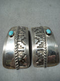 Fantastic Vintage Native American Navajo Sleeping Beauty Turquoise Sterling Silver Earrings Old-Nativo Arts