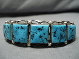 Tremendous Vintage Native American Navajo Square Turquoise Harrison Jim Sterling Silver Bracelet-Nativo Arts