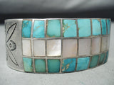 One Of The Best Earlier Vintage Native American Zuni Turquoise Channel Sterling Silver Bracelet-Nativo Arts