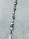 Rare Vintage Native American Navajo Lapis Tubule Sterling Silver Necklace-Nativo Arts