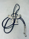 Huge 4 Inch Long Vintage Native American Navajo Kachina Turquoise Sterling Silver Bolo Tie-Nativo Arts