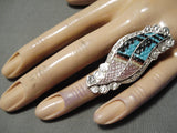 Detailed!! Huge Zuni Turquoise Sterling Silver Native American Ring-Nativo Arts