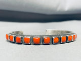Signed Heavy Native American Navajo Cubed Coral Native American Navajo Sterling Silver Bracelet-Nativo Arts